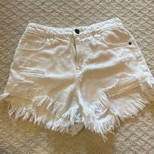 Distressed jean shorts